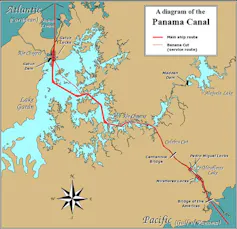 Mapa del canal de Panamá.