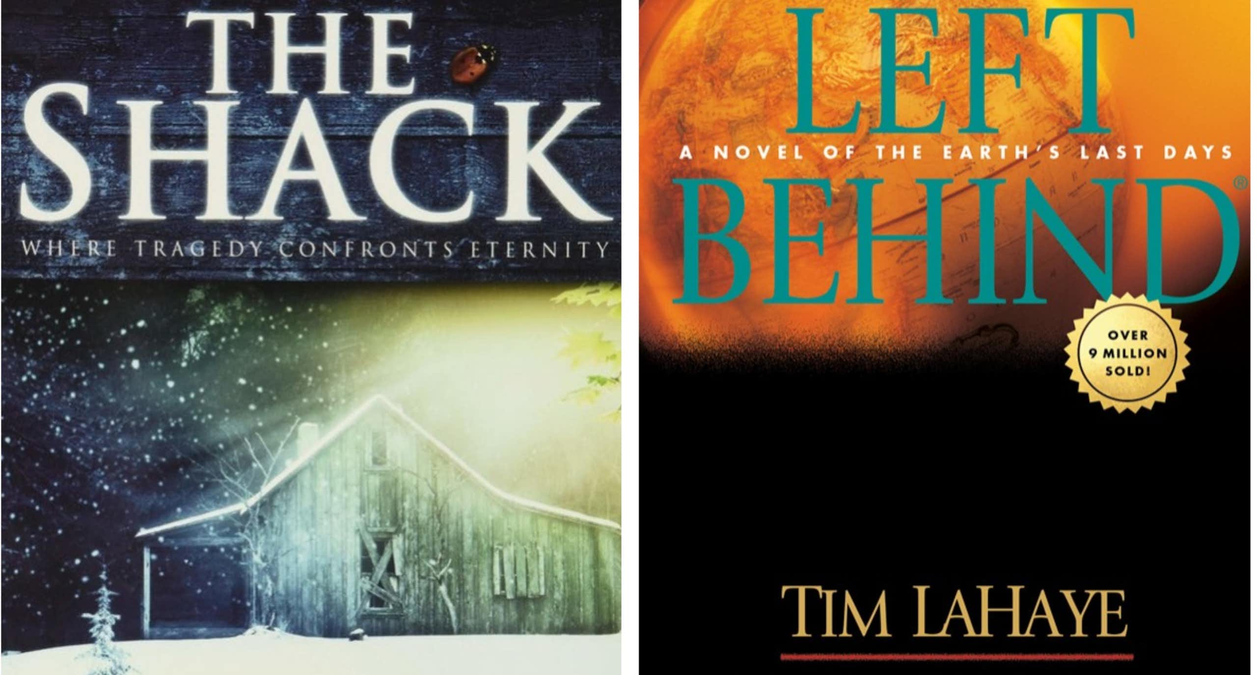 Two book covers seen, one that says The Shack and one saying 'Left Behind.' 