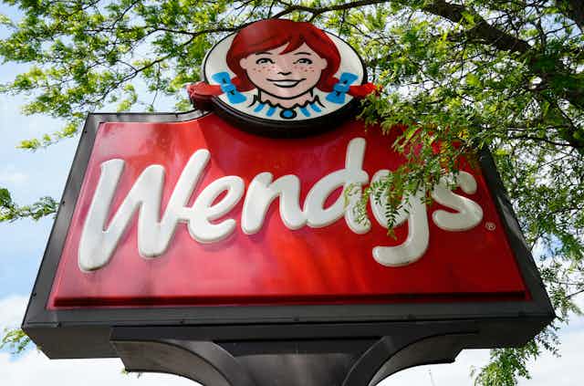 A Wendy's sign is seen outside a restaurant in Brookhaven, Pennsylvania.