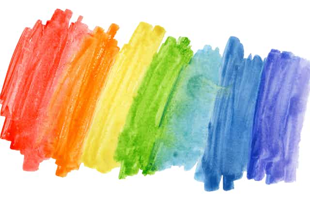 Watercolour stripes in the colours of the Pride flag