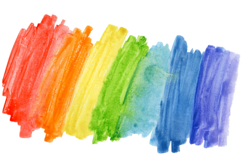 Watercolour stripes in the colours of the Pride flag