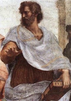 A painting of a bearded man, Aristotle.