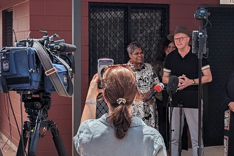 Photo of Anthony Albanese at Binjari press conference