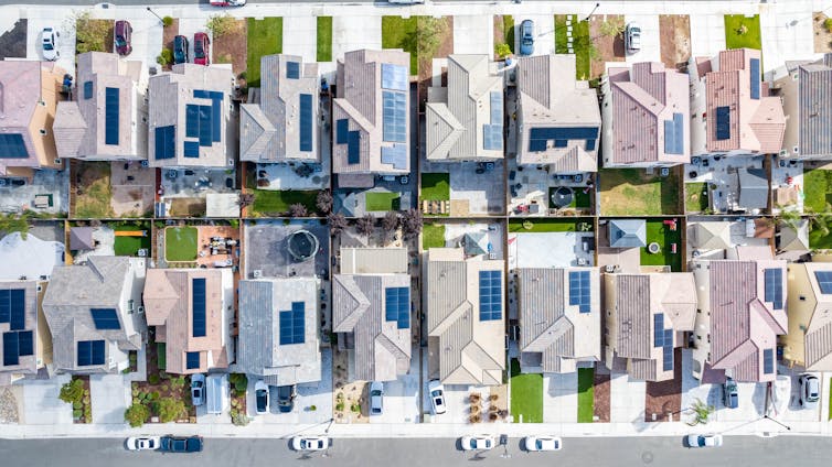 solar panel rooftops from above