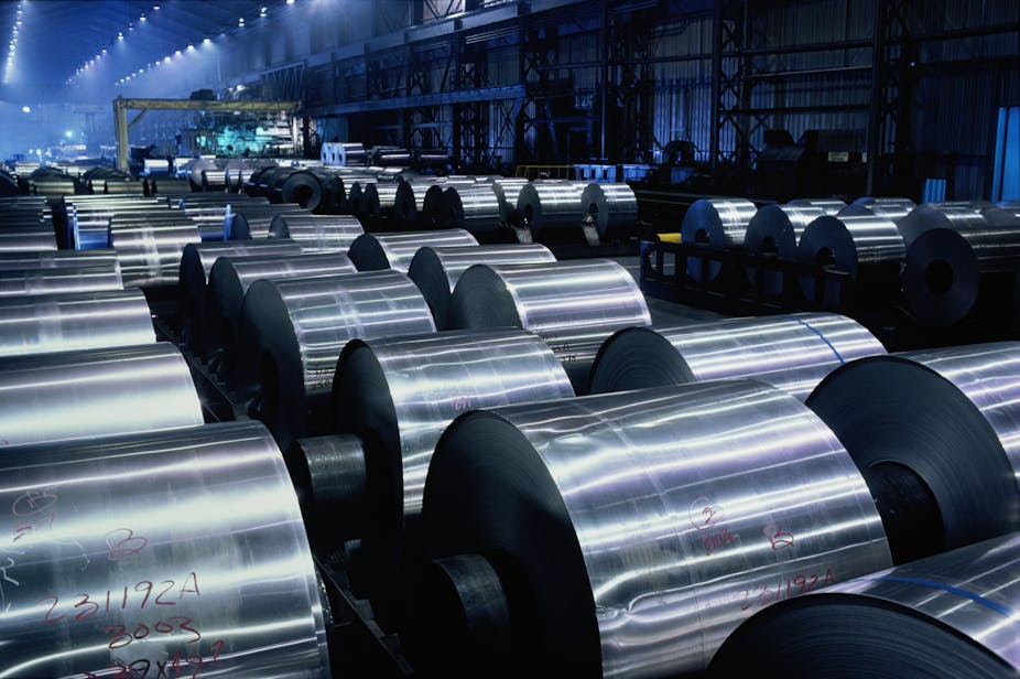 A roll of aluminium sheets at a factory