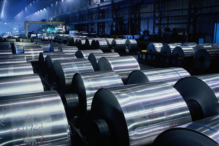 A roll of aluminium sheets at a factory