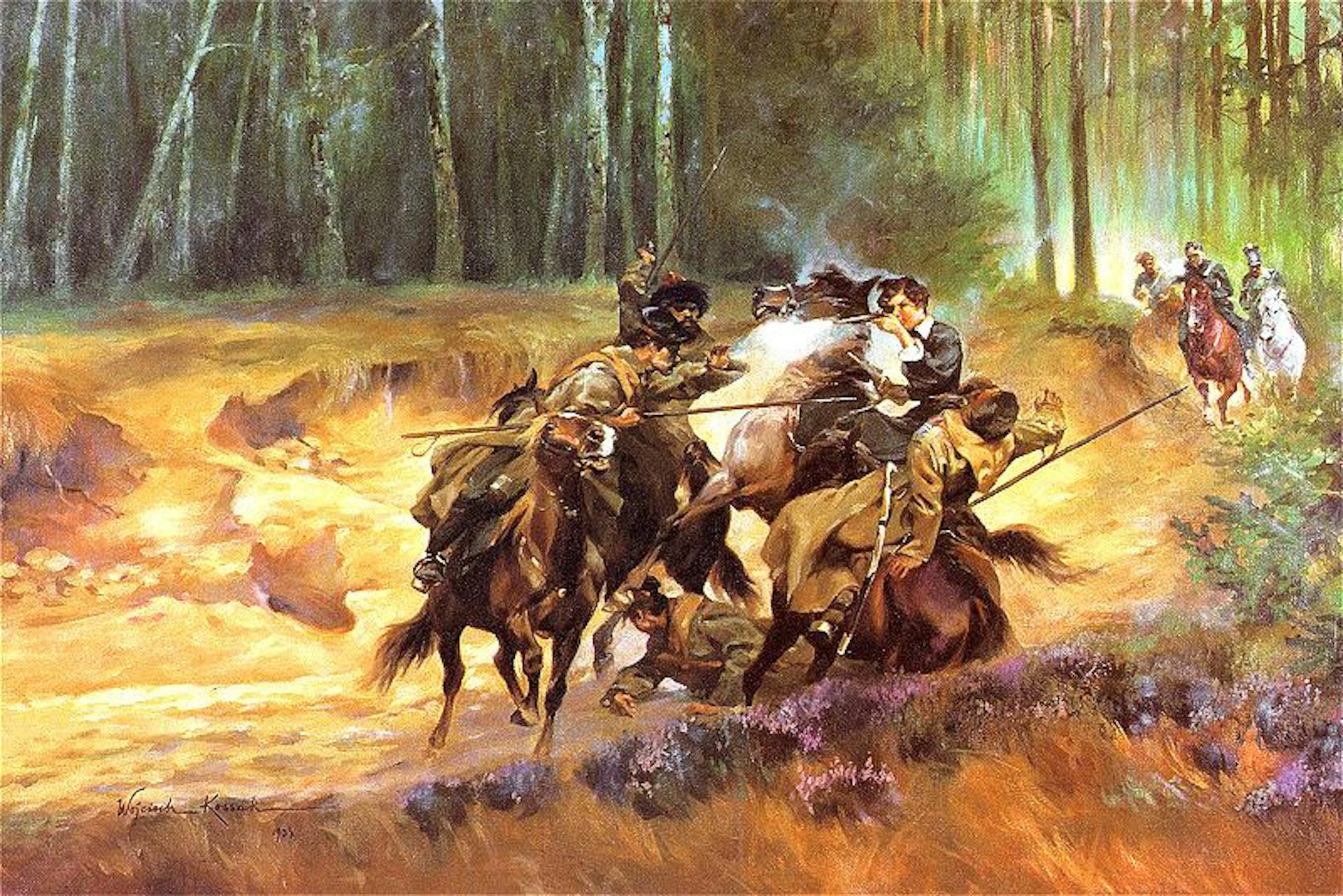 Painting of Emilia Plater in a skirmish at Šiauliai by Wojciech Kossak.