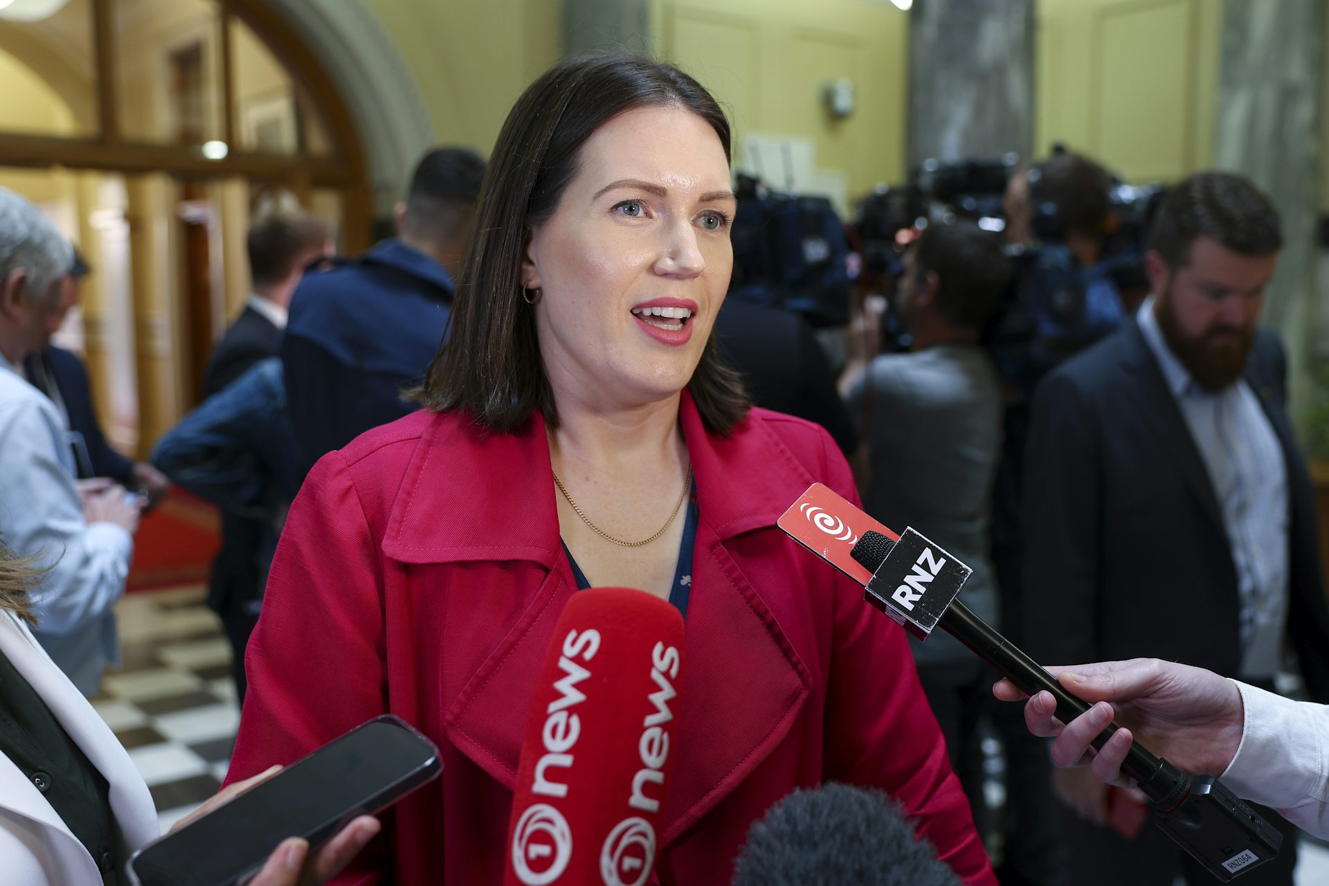 Workplace relations and safety minister Brooke van Velden speaking to media