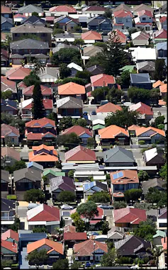 An aerial image of houses.