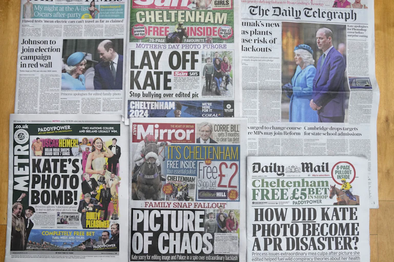 Newspaper front pages with headlines about Kate Middleton