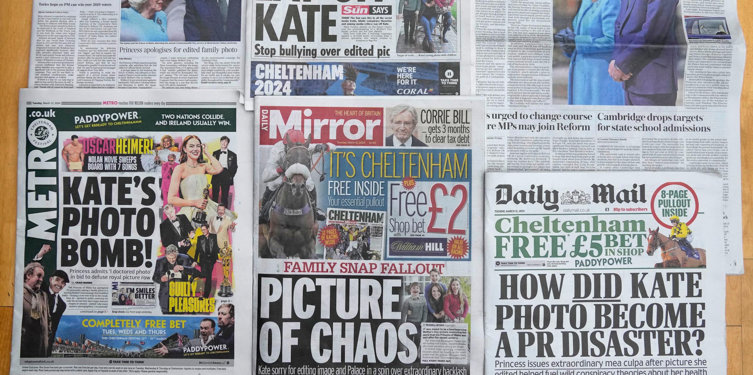 Newspaper front pages with headlines about Kate Middleton