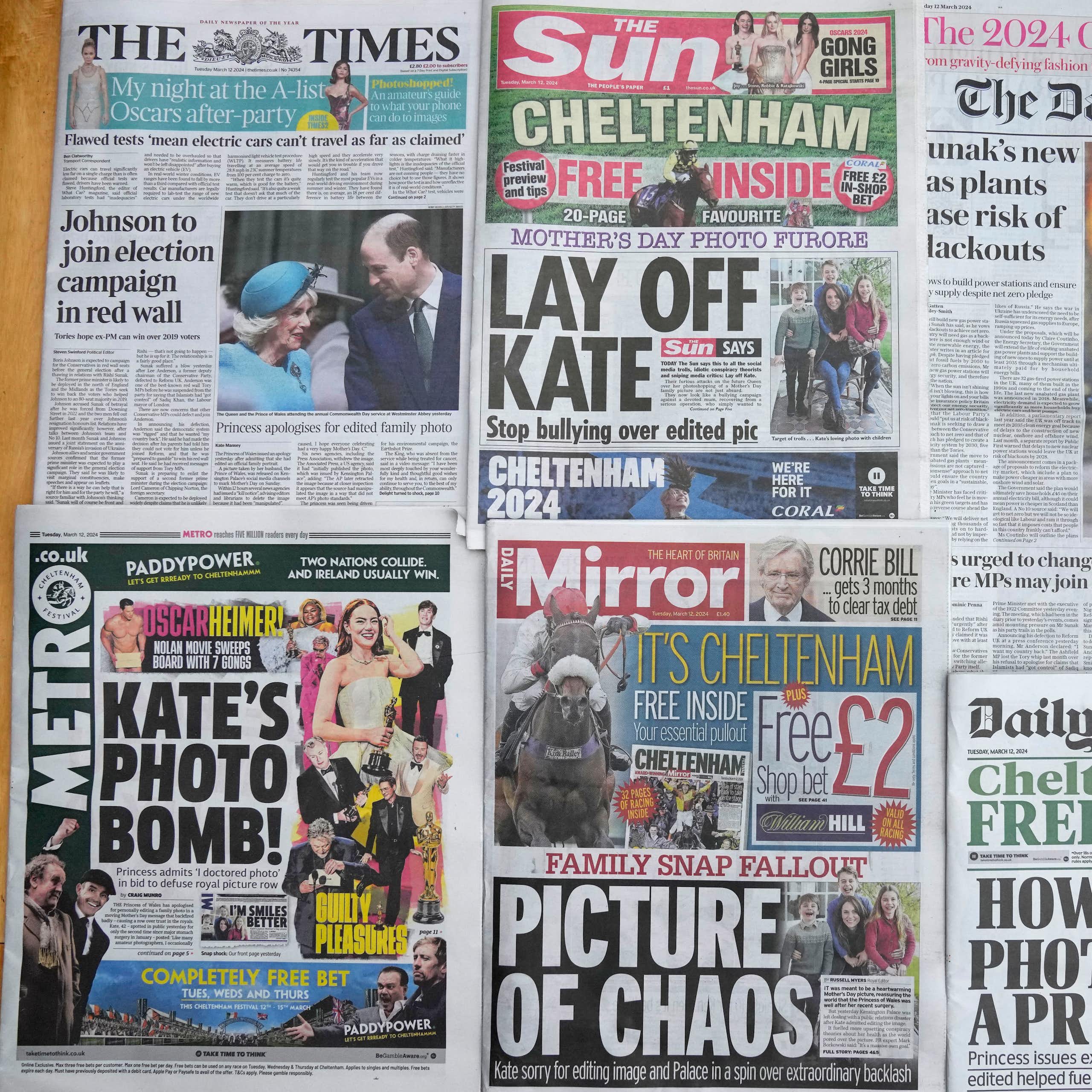 Newspaper front pages with headlines about Kate Middleton