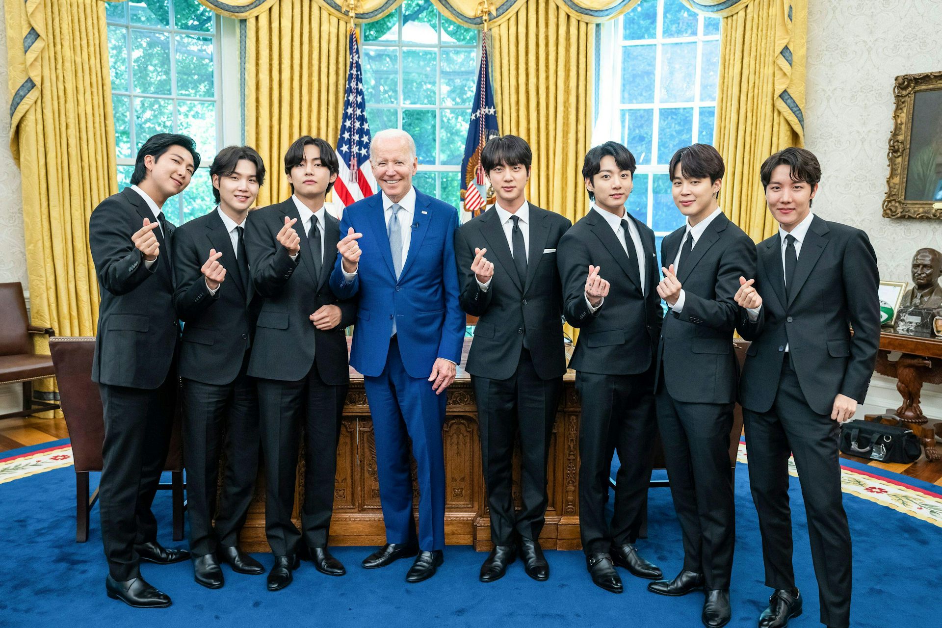 BTS, part of Spotify’s 'Billions Club', pose with president Joe Biden.