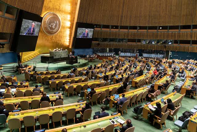 Le Secrétaire général Antonio Guterres s'exprime sur ses priorités pour 2023 lors de la 58e séance plénière de l'Assemblée générale au Siège de l'ONU à New York le 6 février 2023