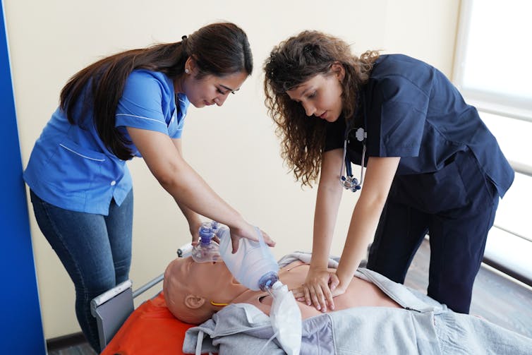 Nursing students practise their skills