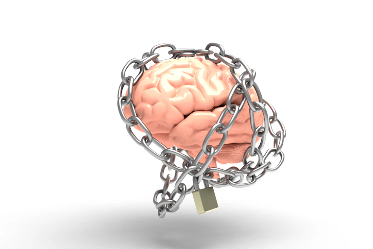 An image of a brain locked in chains