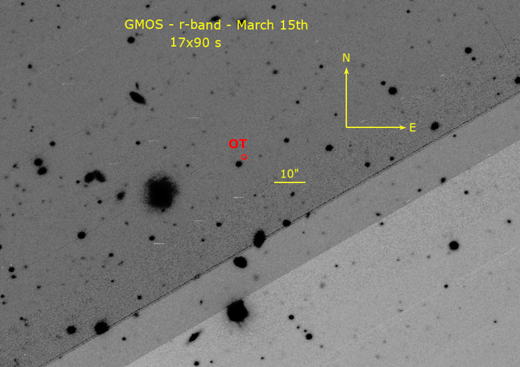Imagen obtenida por el telescopio Gemini South de 8,1m utilizada para el estudio. Cortesía Simone Dichiara (Penn State University)