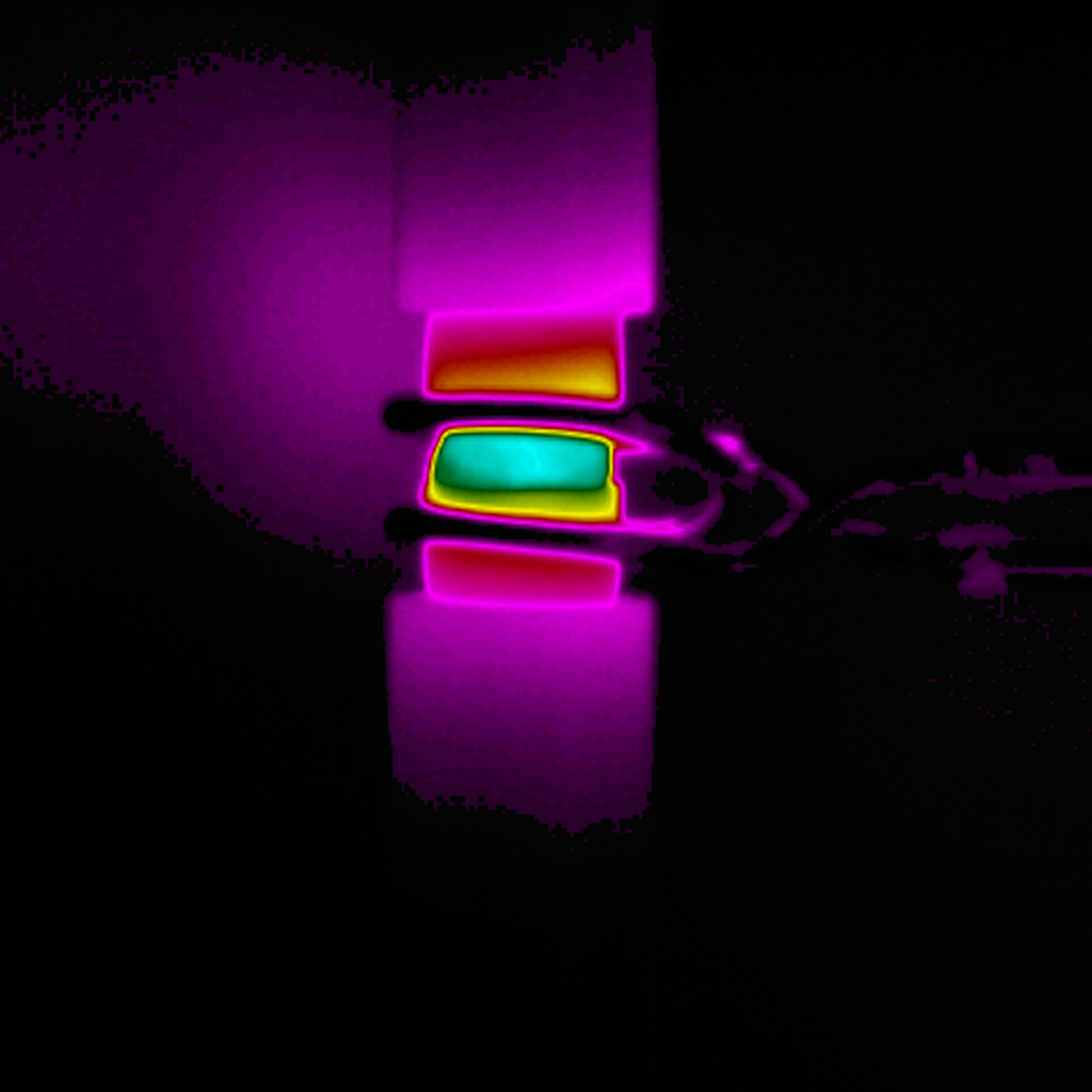 Photo en imagerie thermique d'un plastique (polyéthylène) rendu stimulable et chauffé par induction magnétique.