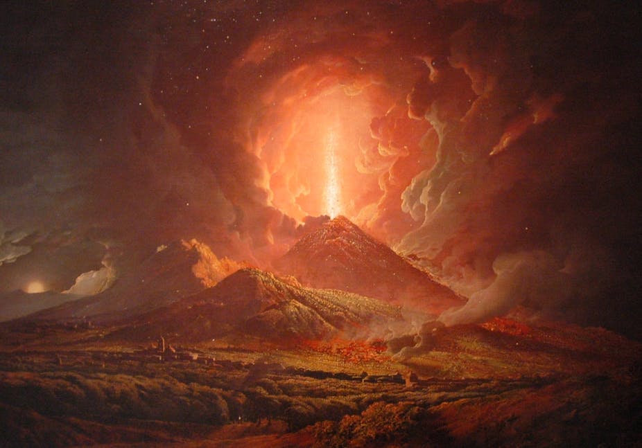 Painting of volcano erupting