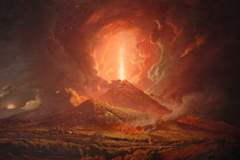 Painting of volcano erupting