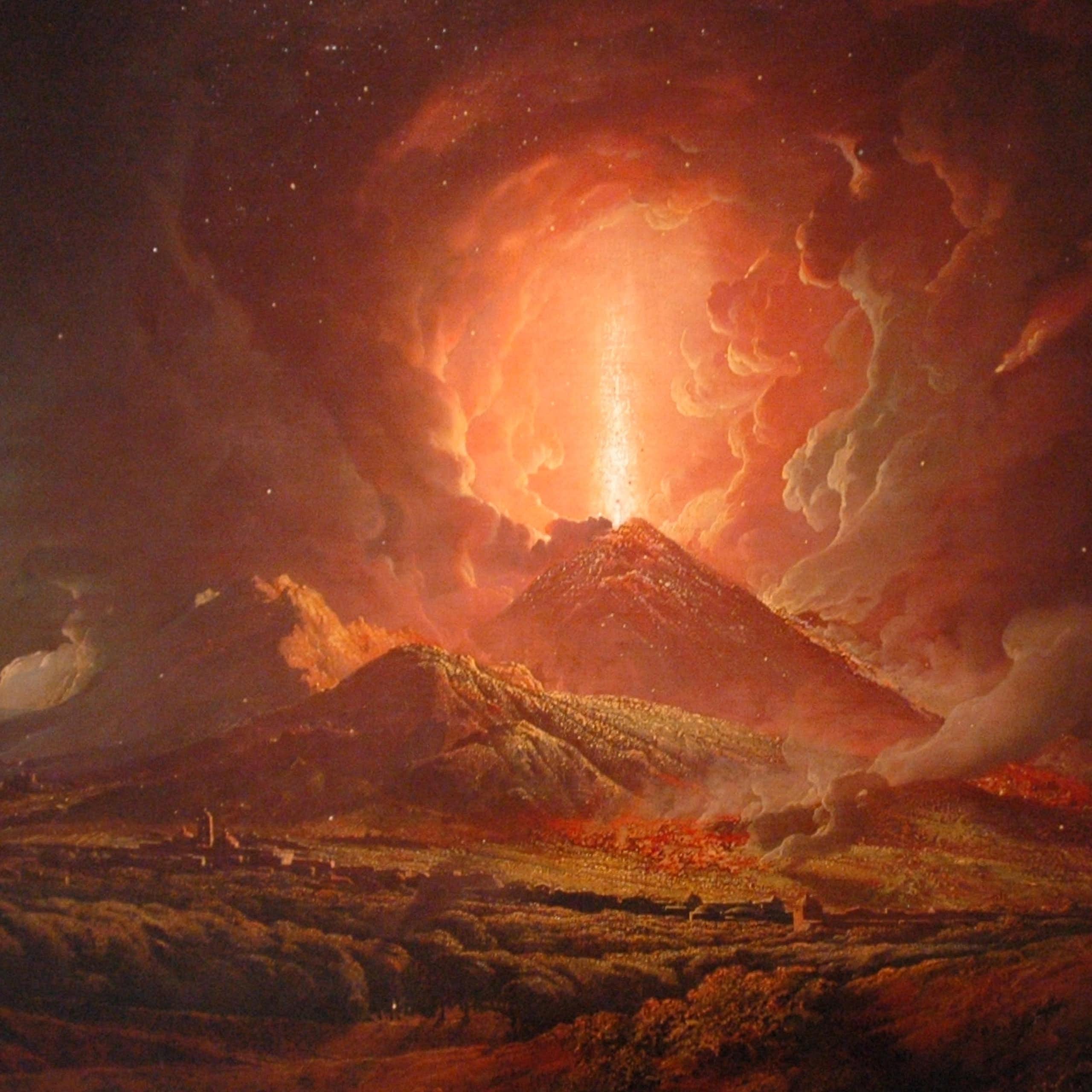 Painting of volcano erupting