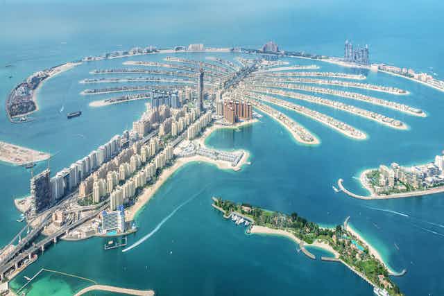 An aerial view of the Dubai Palm Jumeirah island.