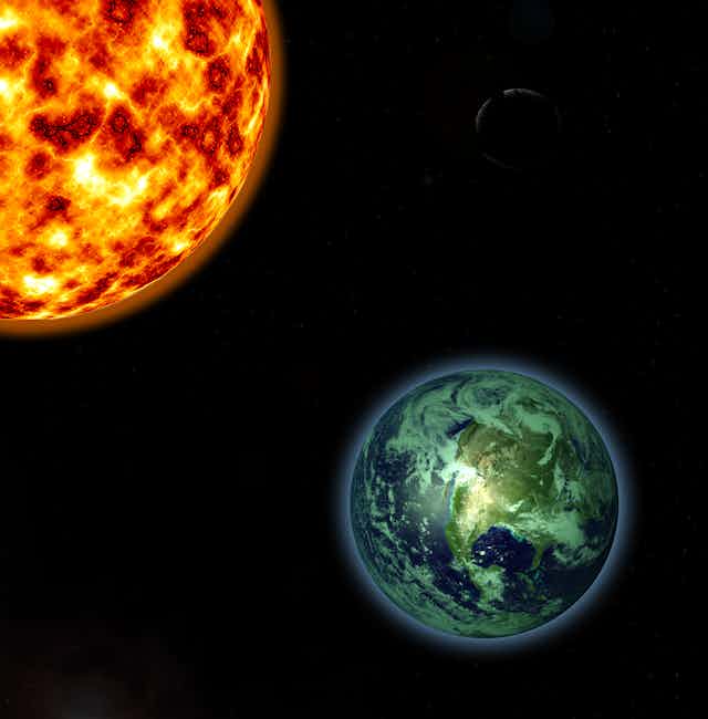 ilustração da Terra próxima do Sol