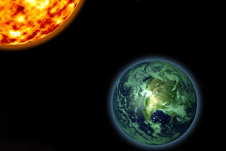 ilustração da Terra próxima do Sol