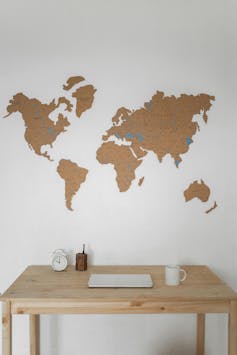 A global map seen on a wall.