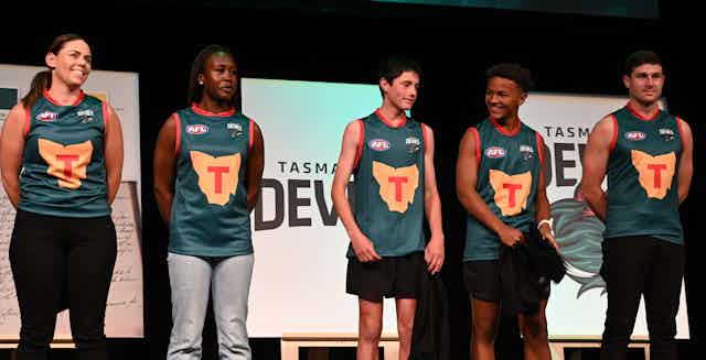 The Tasmania AFL team jumper is revealed.