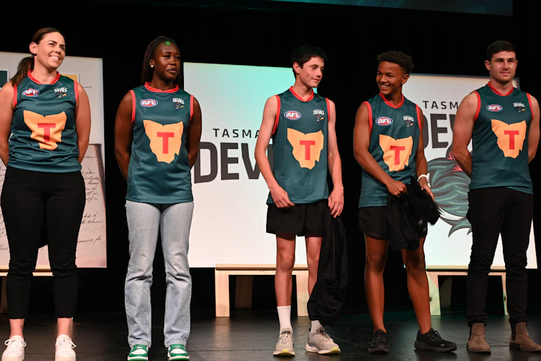 The Tasmania AFL team jumper is revealed.
