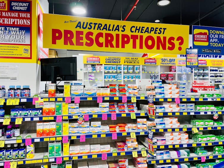 shelves containing various medications in Chemist Warehouse