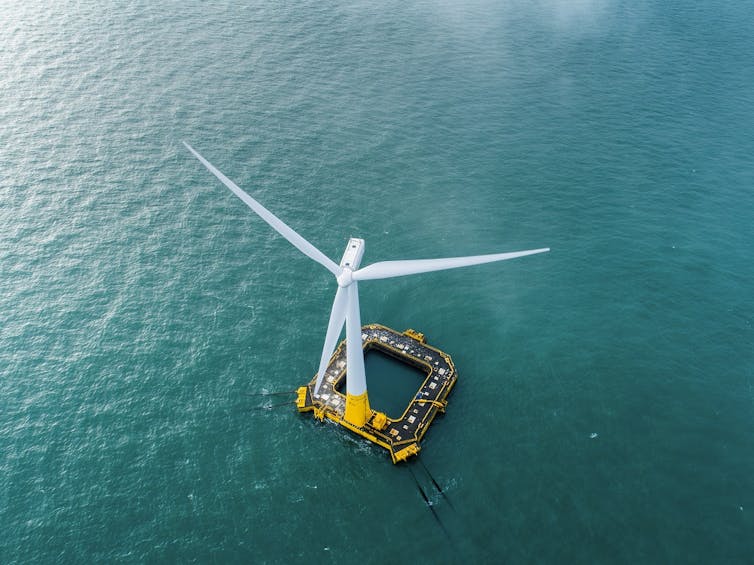 Floating wind turbine barge from above