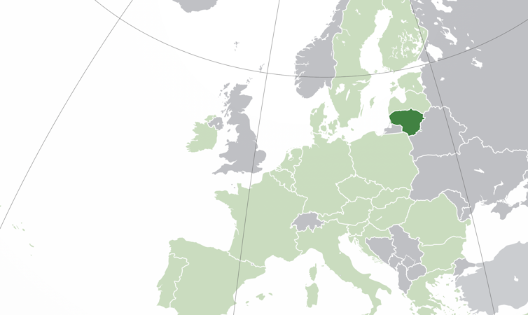 A map of Europe with Lithuania highlighted.