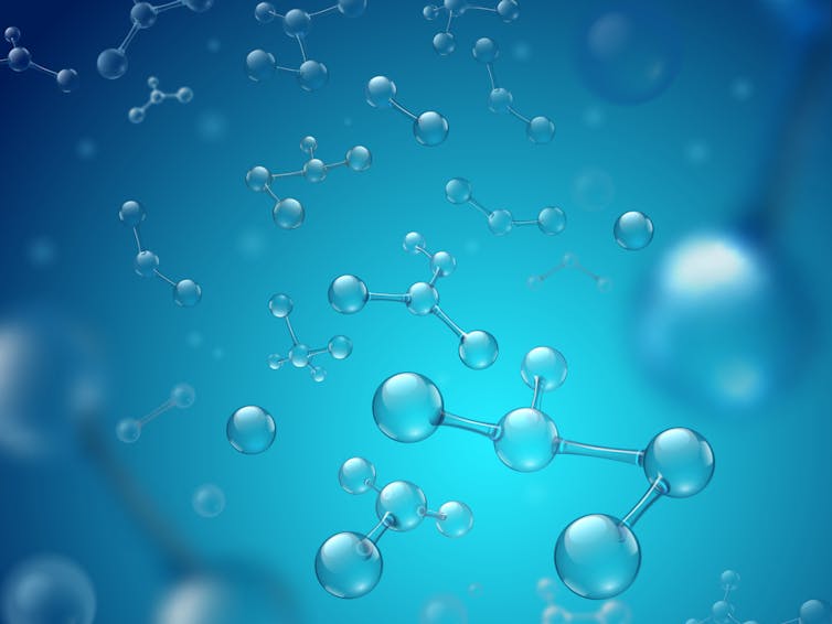 Un disegno digitale di molecole di acido ialuronico che formano reti.