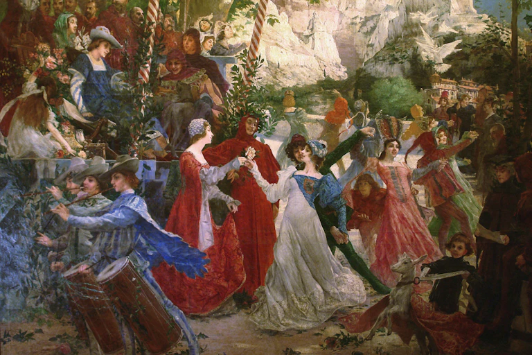 Pintura que retrata una fiesta medieval