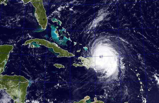 Vista de satélite de um furacão no Caribe