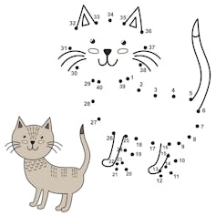 An illustrated cat with many dots next to it in the same shape
