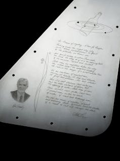 The inward-facing side of the Clipper's metal plate includes diagrams of radio waves.