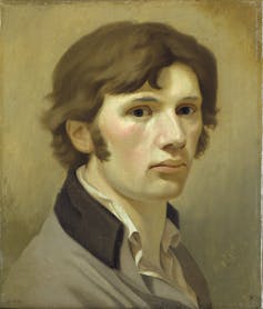 A painting of a brown-haired young man with soulful eyes from the 18th century