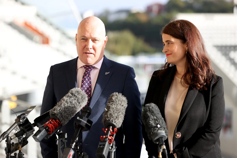 christopher luxon and nicola willis at media briefing