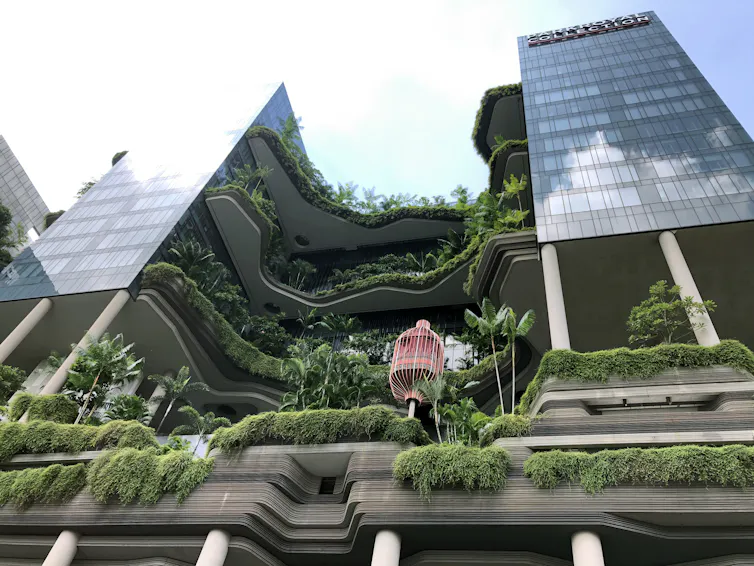 The external view of a building with curved walls
