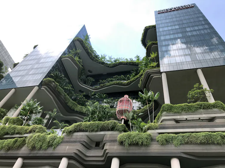 The external view of a building with curved walls