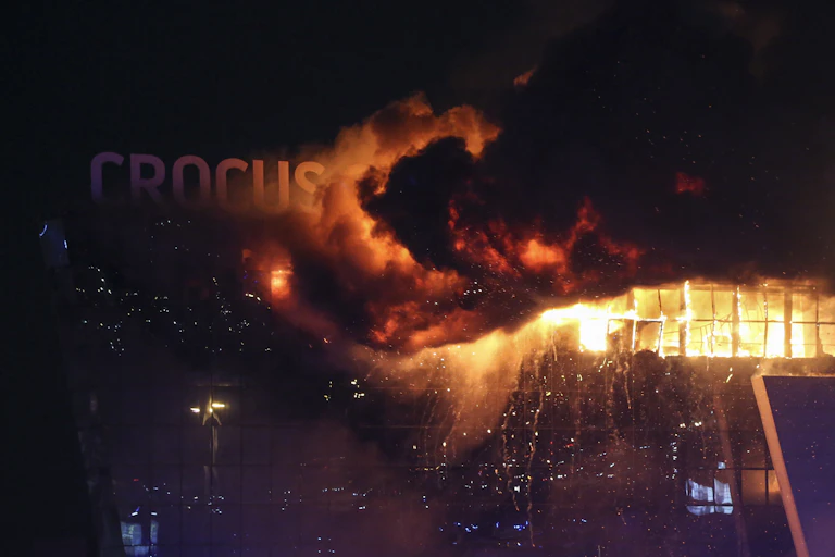Smoke billows out from the site of an attack in Moscow.