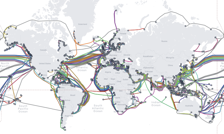 a map of the world showing many lines connecting the continents