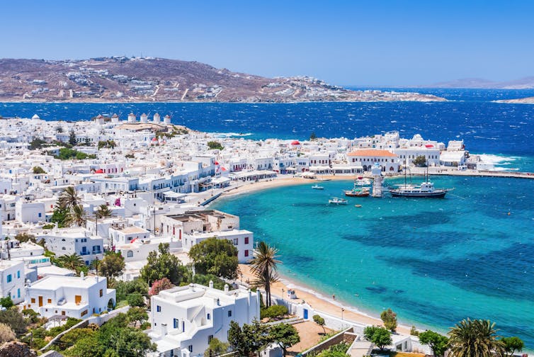 mykonos greece panorama, white rooftops