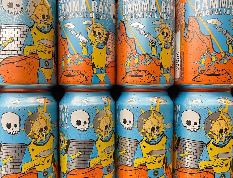 Cans of Beavertown Gamma Ray stacked up