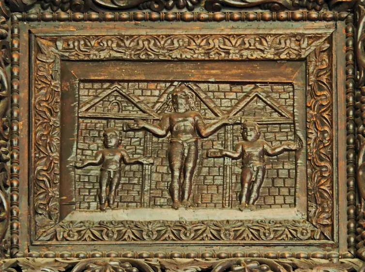 Panel from church door showing Jesus crucified