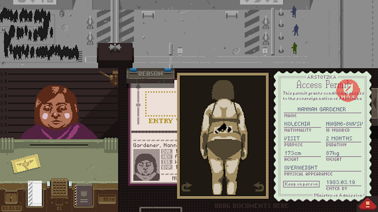 Screenshot from the video game _Papers, Please_.