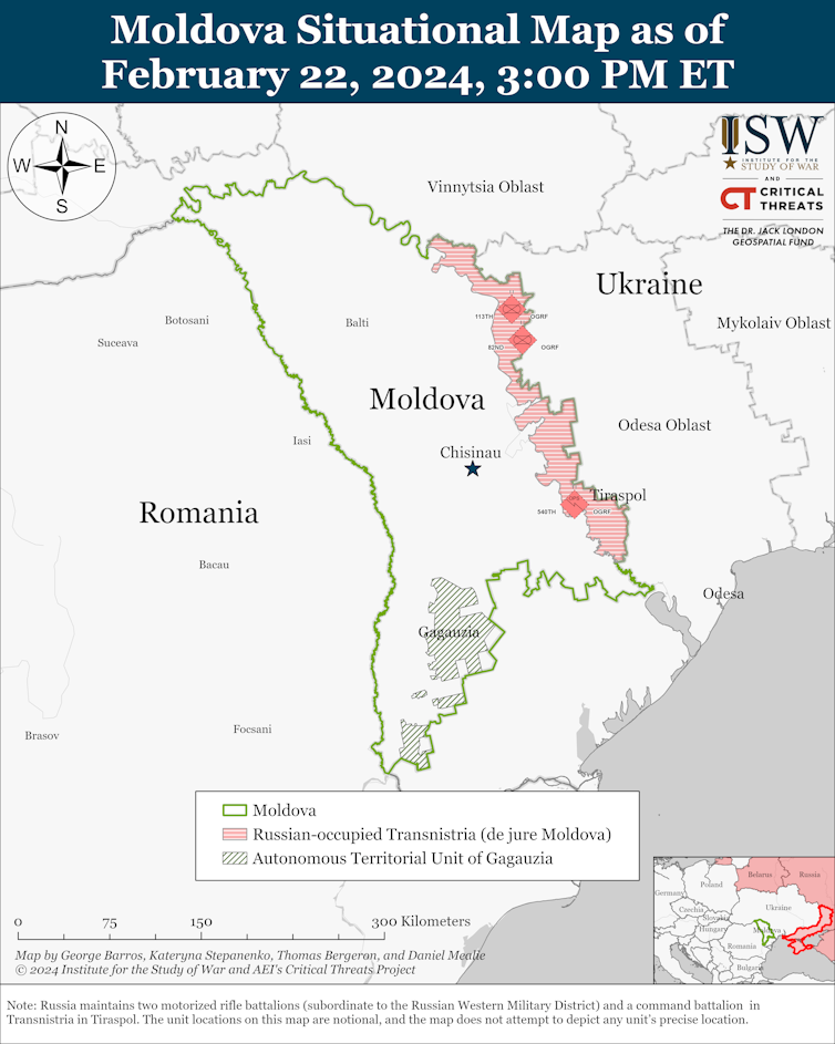 ISW map of Moldova showing the breakaway regions of Transnistria and Gaugazia.